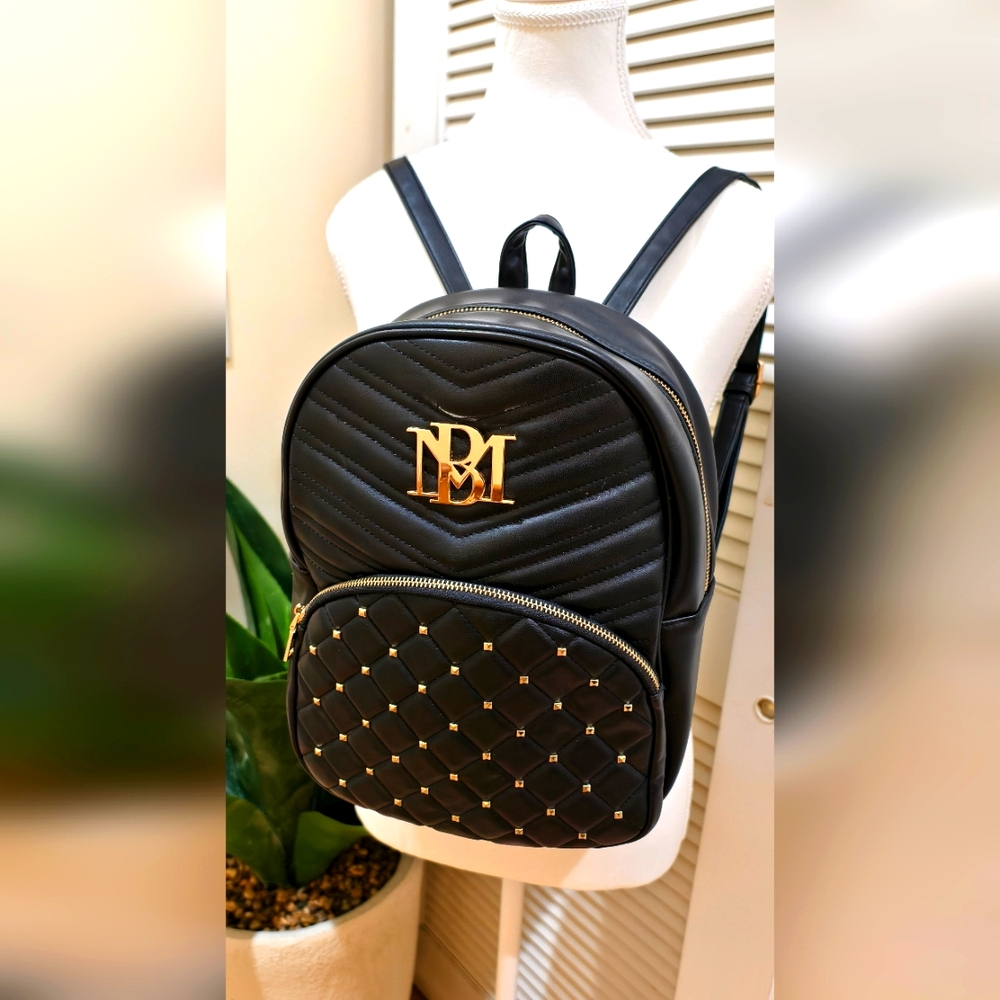 Badgley Mischka Black Quilted Vegan Leather Backpack